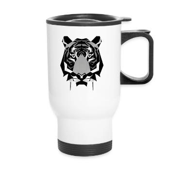 Polygon Design Säbelzahntiger Tierkopf - Thermobecher mit Tragegriff - Weiß - Vorne