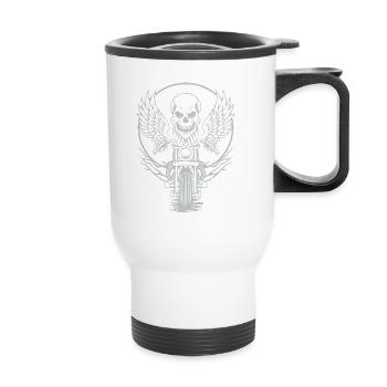 Skull on motorcycle with wings - Thermal mug with handle - white - Front