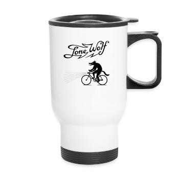 Lone Wolf on bike - Thermobecher mit Tragegriff - Weiß - Vorne