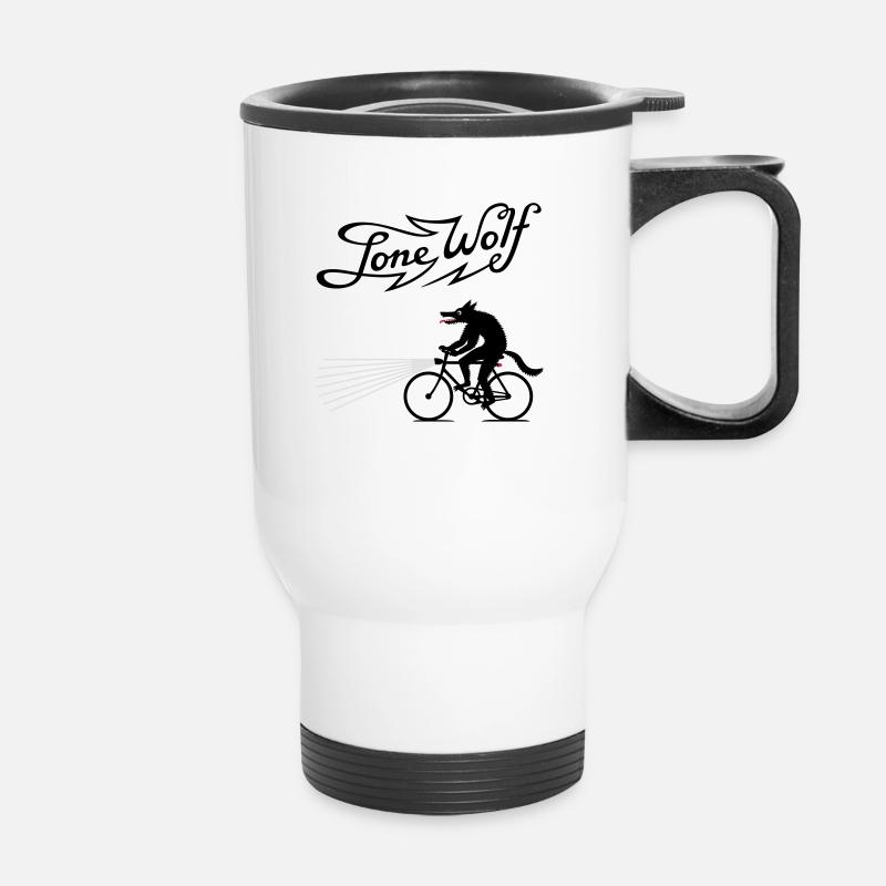 Lone Wolf on bike - Thermobecher mit Tragegriff - Weiß
