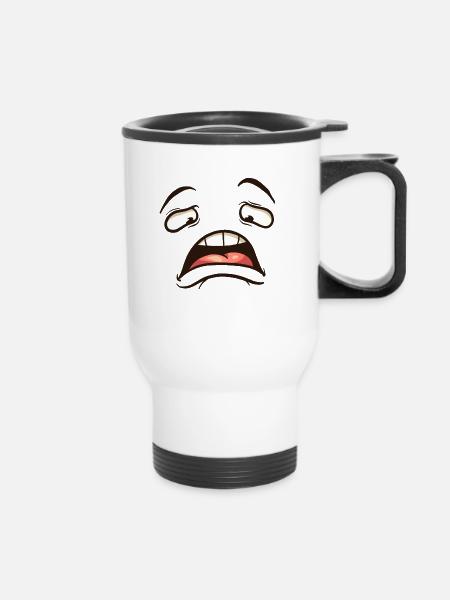 Lazy Face Cartoon - Thermobecher mit Tragegriff - Weiß