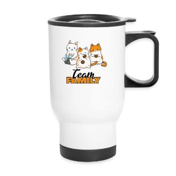 team family cat biscuits dog sport family love - Thermal mug with handle - white - Front