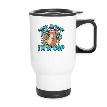 Conception de la ligne bleue pour un agent de police - Tasse isotherme avec poignée - blanc - Devant