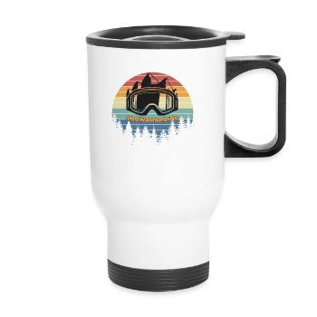 Snowboard with Vintage Sunset - Thermal mug with handle - white - Front