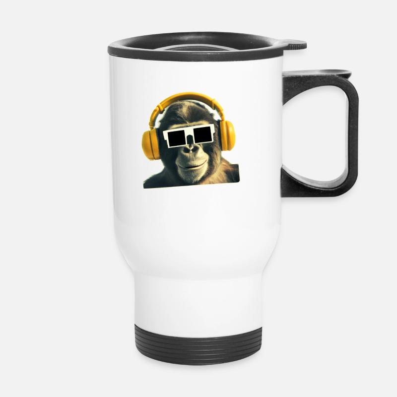 Cool monkey with headphones and glasses - Thermal mug with handle - white