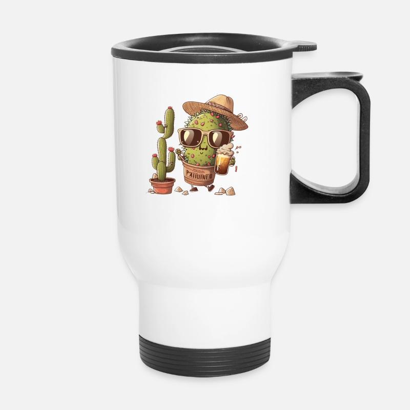 Funny beer drinker: The cactus with sombrero - Thermal mug with handle - white