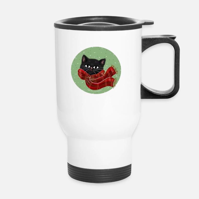 Cat with scarf - Thermal mug with handle - white