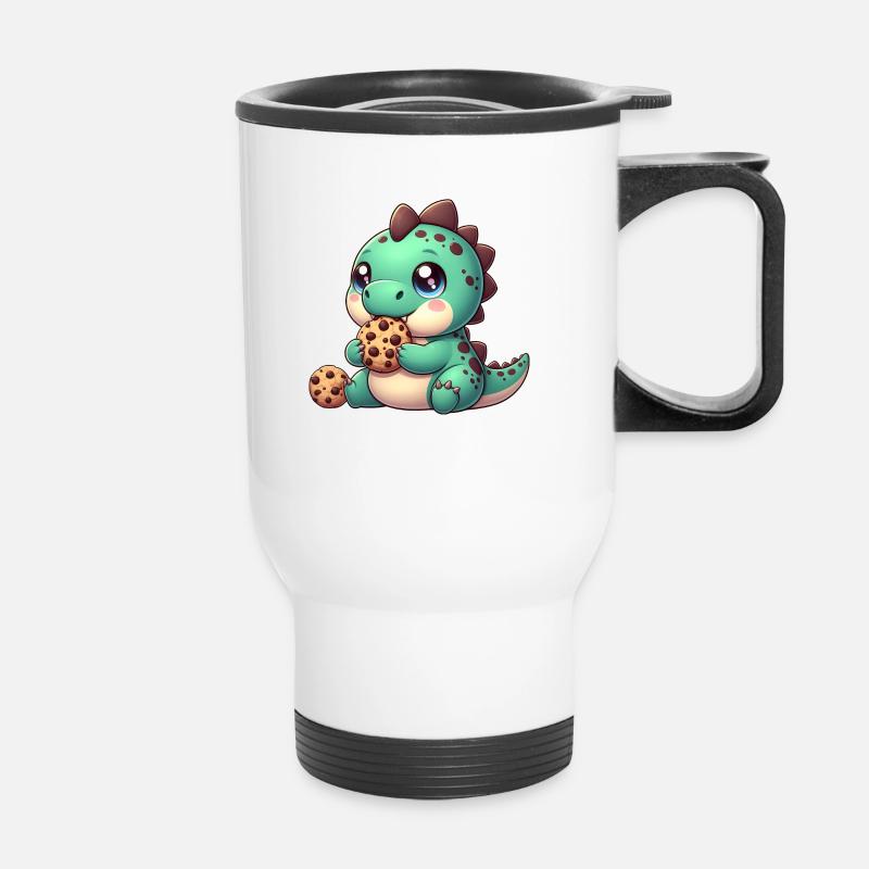 Dino Biscuit Green - Thermal mug with handle - white