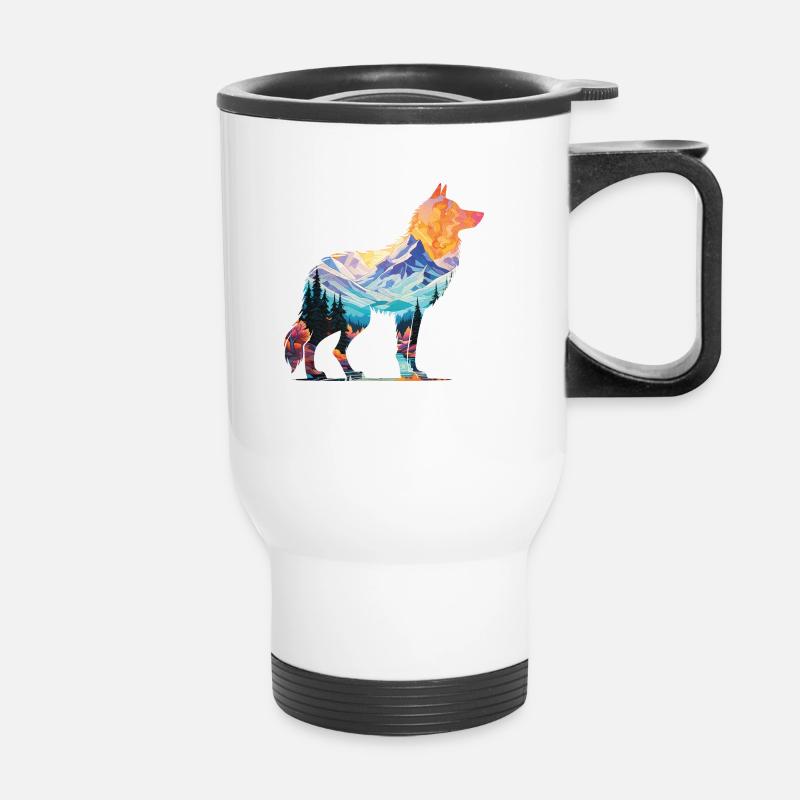 Wolf silhouette landscape art deco - Thermal mug with handle - white