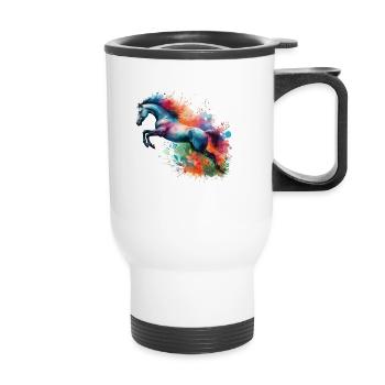 Jumping horse silhouette watercolor - Thermal mug with handle - white - Front