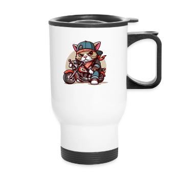 Cat Brat: biker - Thermal mug with handle - white - Front