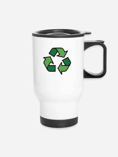 Recycling - Thermobecher mit Tragegriff - Weiß