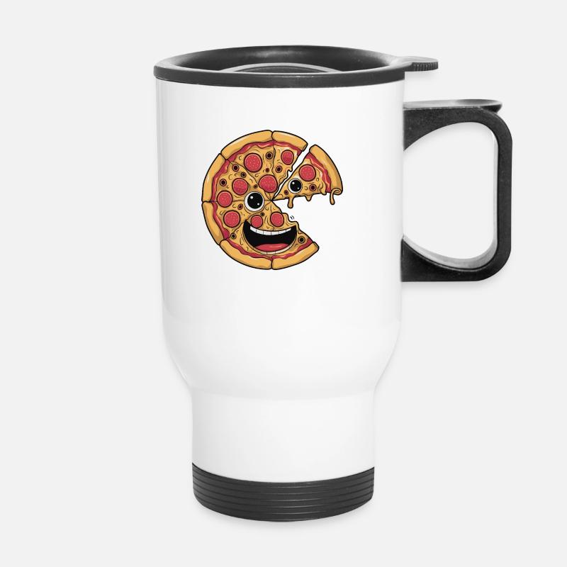 National Pizza Day 2025 Geschenk zum Pizzatag - Thermobecher mit Tragegriff - Weiß