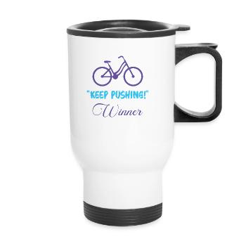 Keep Pushing – Symbolic Bike-Inspired Design - Thermobecher mit Tragegriff - Weiß - Vorne