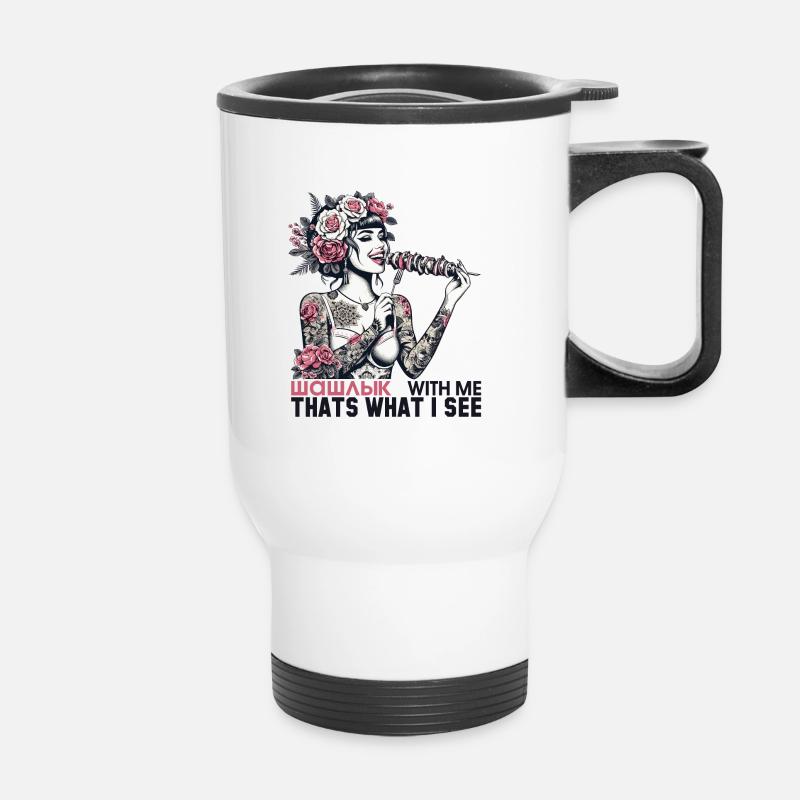 Shish kebab yummy wife tattoo gift - Thermal mug with handle - white