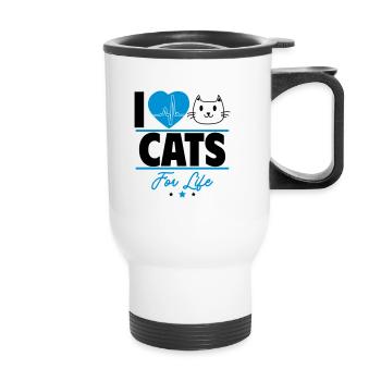 Ich liebe Katzen für immer – für wahre Katzenfans! - Thermobecher mit Tragegriff - Weiß - Vorne
