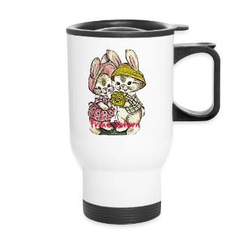 Pâques, Joyeuses Pâques, Lapin de Pâques, joyeuses fêtes de Pâques, oeufs de Pâques, - Tasse isotherme avec poignée - blanc - Devant