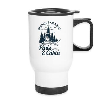 Pine trees and hut - Thermal mug with handle - white - Front