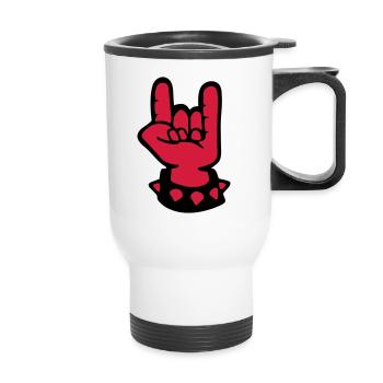 berührt hand fork sign devil metal music anime fun - Thermobecher mit Tragegriff - Weiß - Vorne