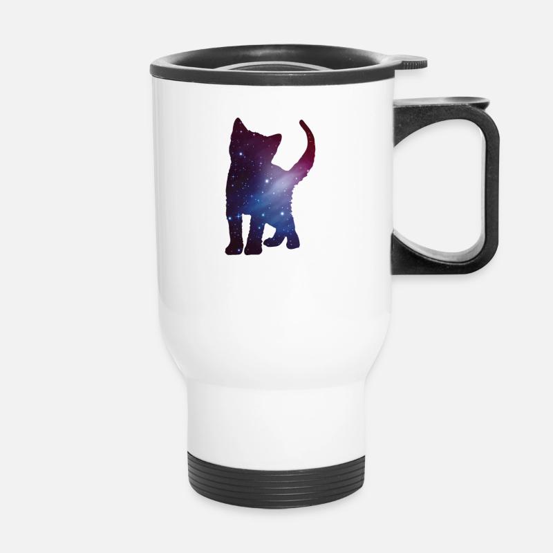 Chat chaton silhouette espace chat galaxie - Tasse isotherme avec poignée - blanc