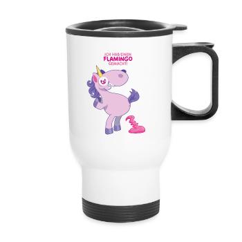 Einhorn Flamingo gemacht - Thermobecher mit Tragegriff - Weiß - Vorne