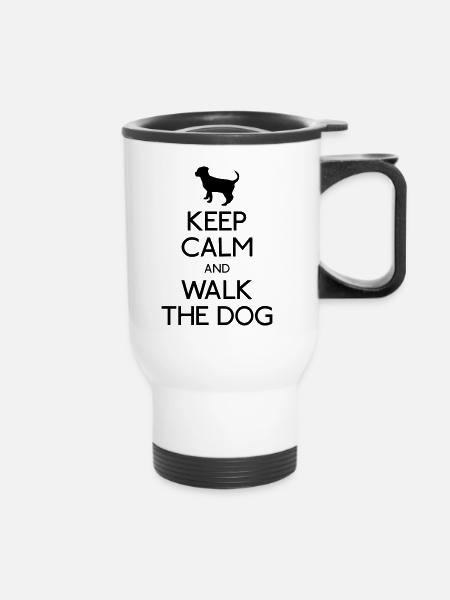 Keep Calm walk the dog - Thermobecher mit Tragegriff - Weiß