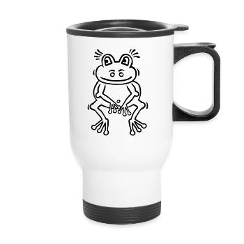 Funny frog in thinker attitude - Thermal mug with handle - white - Front