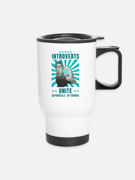 Agoraphobia introverts unite - Thermobecher mit Tragegriff - Weiß