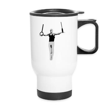 Gymnasts on Rings, Gymnastics - Men's Gymnastics - Thermal mug with handle - white - Front