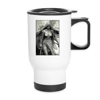 Warrior Woman Sword Vintage Black White - Thermal mug with handle - white - Front