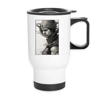Warrior Woman Sword Vintage Black White - Thermal mug with handle - white - Front