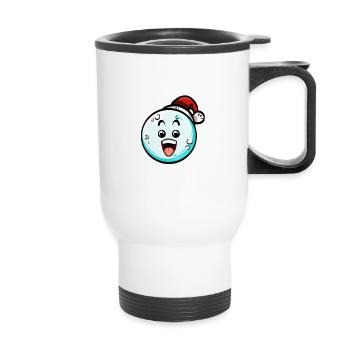Schneeball mit Weihnachtsmütze #3/9 - Thermobecher mit Tragegriff - Weiß - Vorne