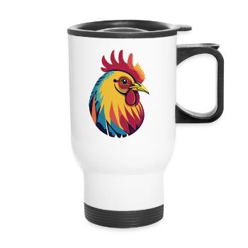 Rooster - Hen - Nature - Ecology - Thermal mug with handle - white - Front