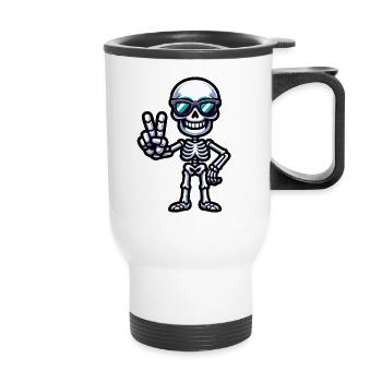 Skeleton Peace Sign - Thermal mug with handle - white - Front