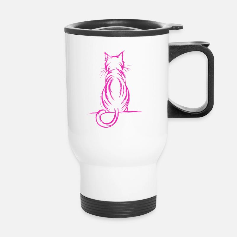 Minimalistische Zeichnung einer Katze, pink - Thermobecher mit Tragegriff - Weiß