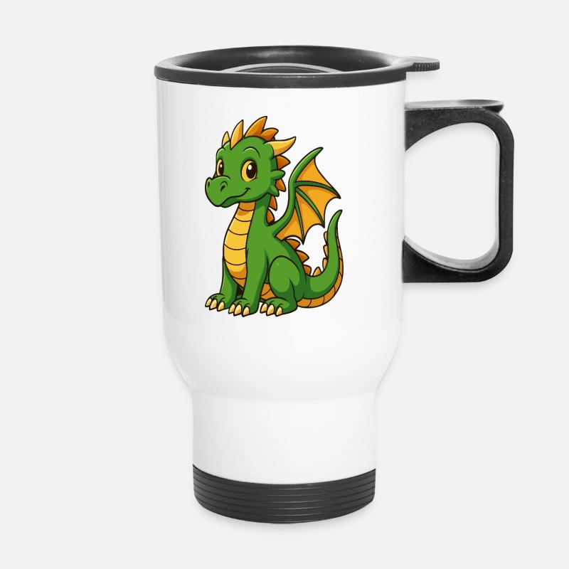 Kleiner Grün-Drachen Cartoon - Thermobecher mit Tragegriff - Weiß