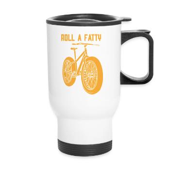 Roll A Fatty Fat Tire Bike Design - Thermobecher mit Tragegriff - Weiß - Vorne