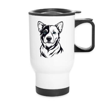 Two-Tone Dog Portrait Blue-Eyes - Thermal mug with handle - white - Front