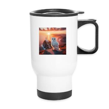 Un hibou blanc sur fond de mer. - Tasse isotherme avec poignée - blanc - Devant