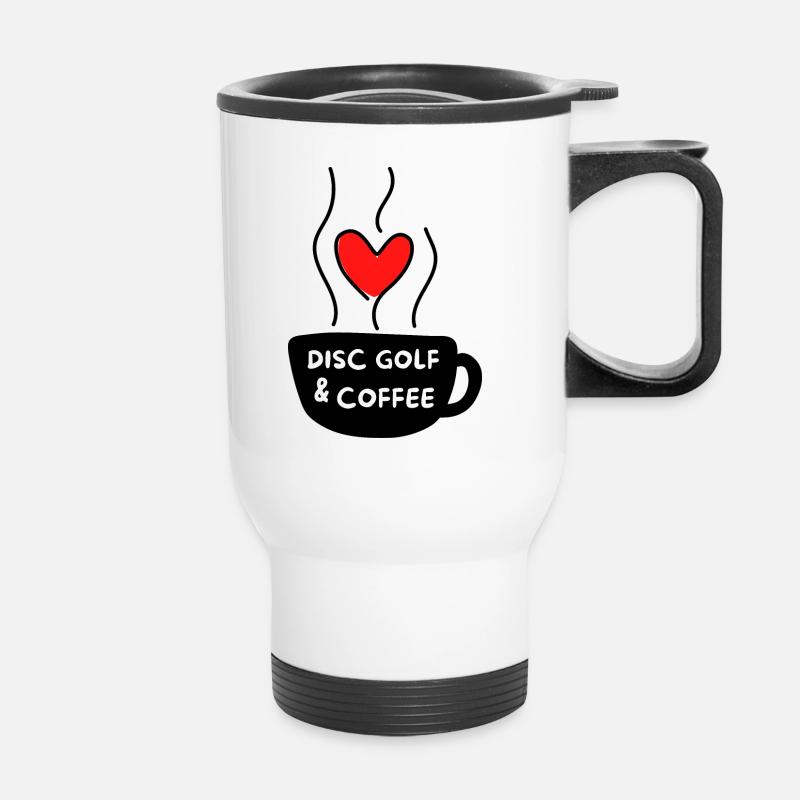 Disc golf & coffee. - Thermal mug with handle - white