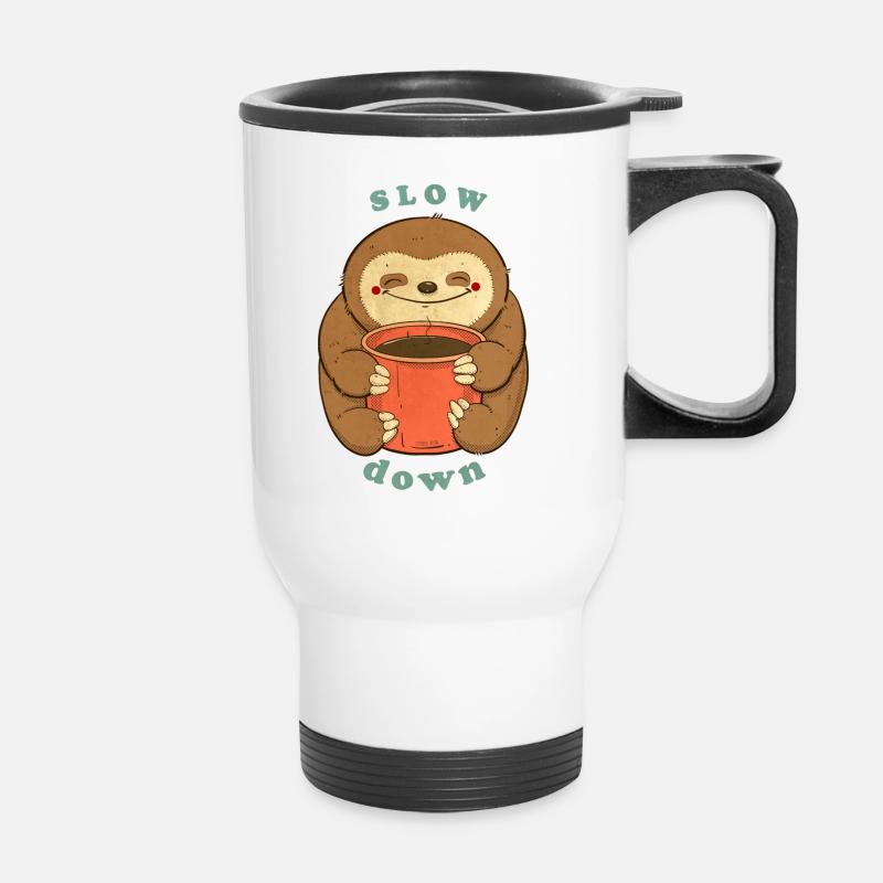 sloth with coffee slow down - Thermal mug with handle - white