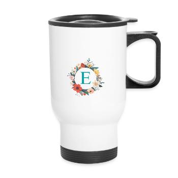 e Monogram, Couronne de fleurs, Personnalisable - Tasse isotherme avec poignée - blanc - Devant