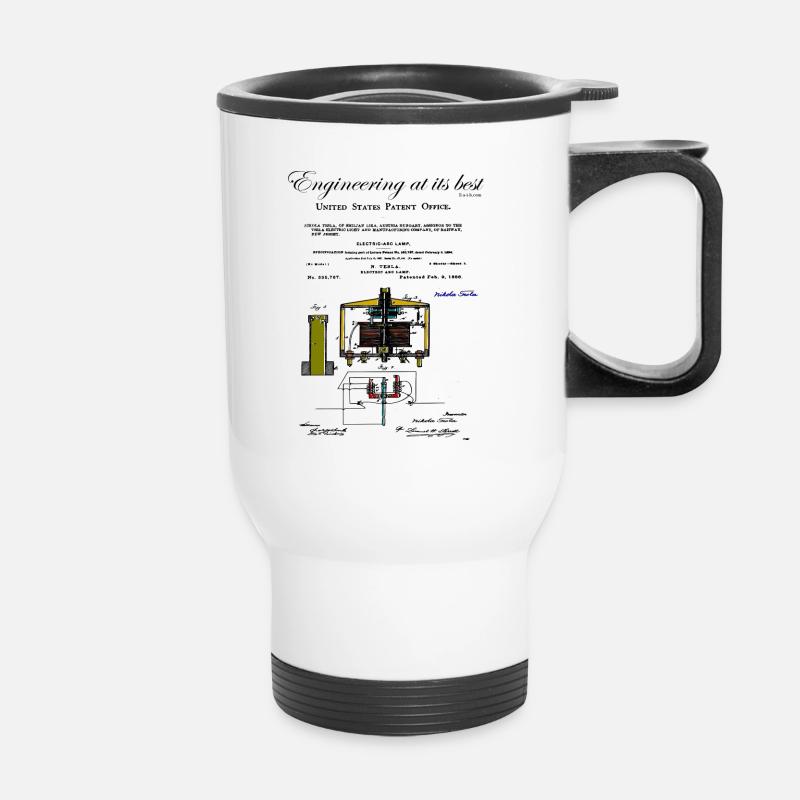 Nikola Tesla / lampe à arc électrique, colorée - Tasse isotherme avec poignée - blanc