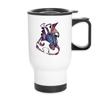 Rubans en tissu bleuOrange - Tasse isotherme avec poignée - blanc - Devant
