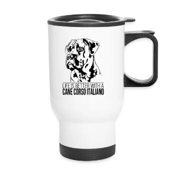 Cane Corso Italiano life is better Hunde Wilsigns - Thermobecher mit Tragegriff - Weiß - Vorne
