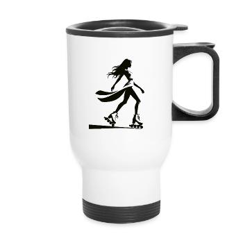 Elegante Inlineskaterin Silhouette –Inlineskate - Thermobecher mit Tragegriff - Weiß - Vorne