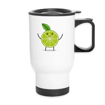 Citron vert avec le visage et le cadeau motif pauvre enfant - Tasse isotherme avec poignée - blanc - Devant