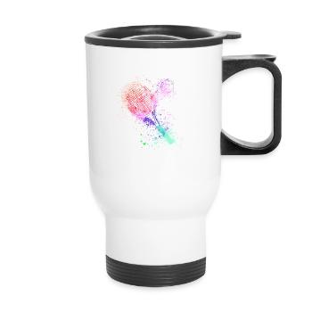 tennis,racket,ball,graffiti,blue,painting,colorful - Thermal mug with handle - white - Front