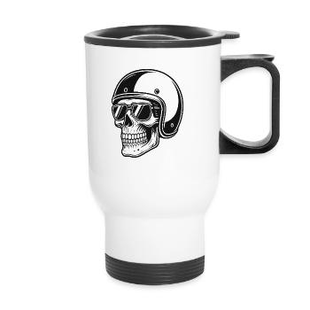 Image de motard squelette avec casque - Tasse isotherme avec poignée - blanc - Devant