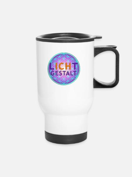 Blume des Lebens | flower of life | LICHTGESTALT - Thermobecher mit Tragegriff - Weiß